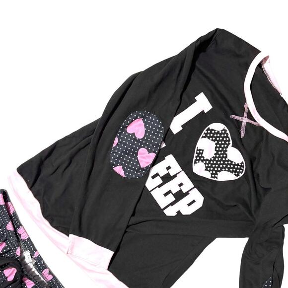 I Love Sleep Pajama Set - Long Sleeve Elbow Patch Top & Heart Dot Pants - Medium - Picture 11 of 16